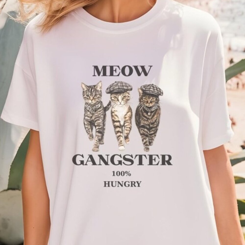 Funny Cat Tee, Retro Meme Graphic T-Shirt
